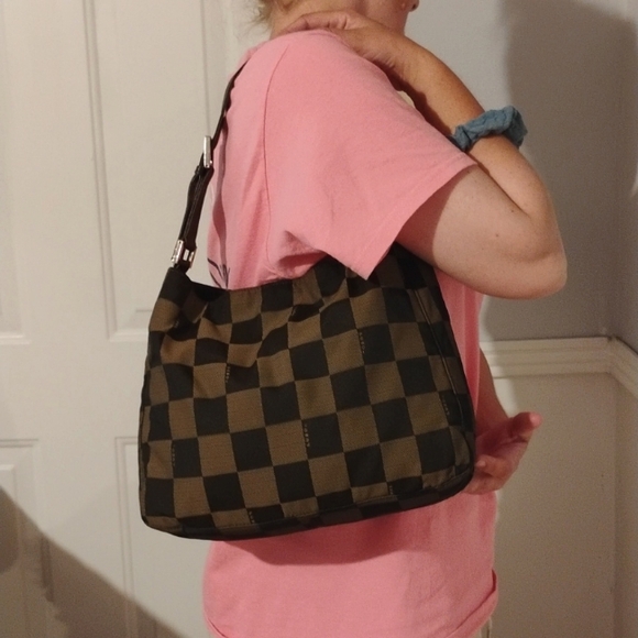SALE! RARE! Auth FENDI Checkered Vintage Nylon Shoulder Bag W Dust Bag - Picture 2 of 15